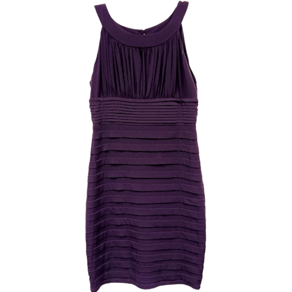 AA Studio PURPLE Bodycon Dress Sz 10 Sleeveless Rouched Pleated Party Cocktail